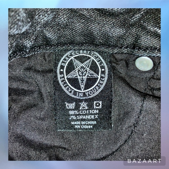 ☔️ Blackcraft Pentagram Zipper Black Coated Skinny Jeans - Picture 10 of 13